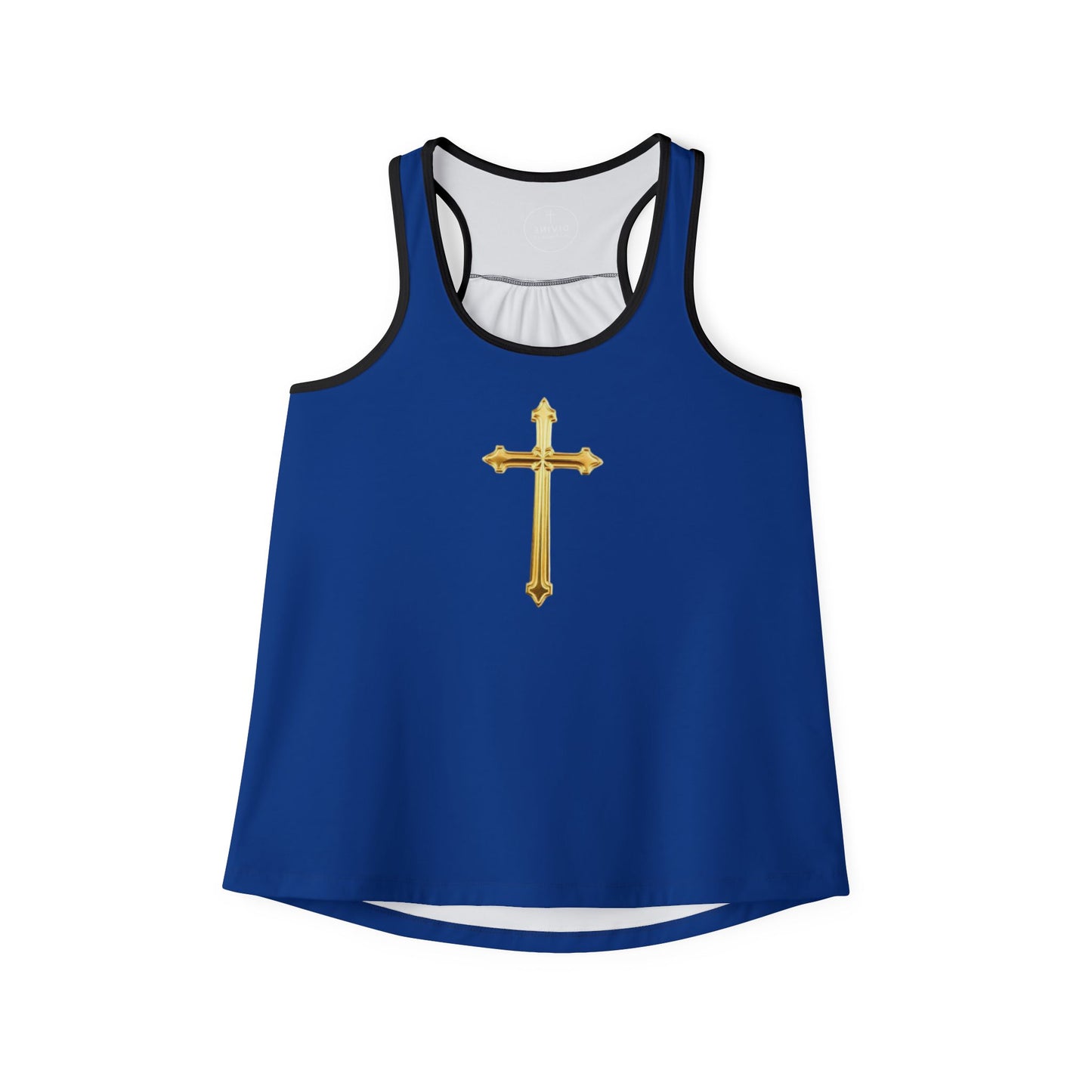 Gold Cross Women’s Christian Tank Top in Blue – Symbol of Eternal Victory
