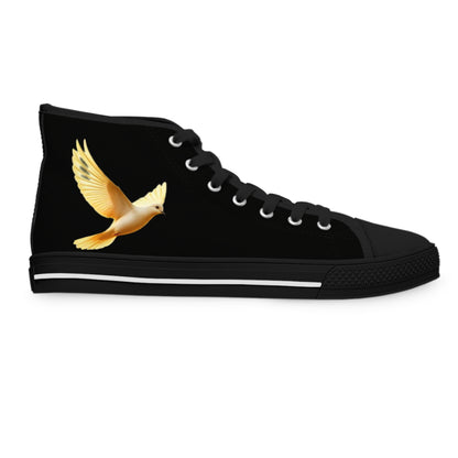 Rise in Grace – Women’s High-Top Canvas Sneakers in Black with Dove Design