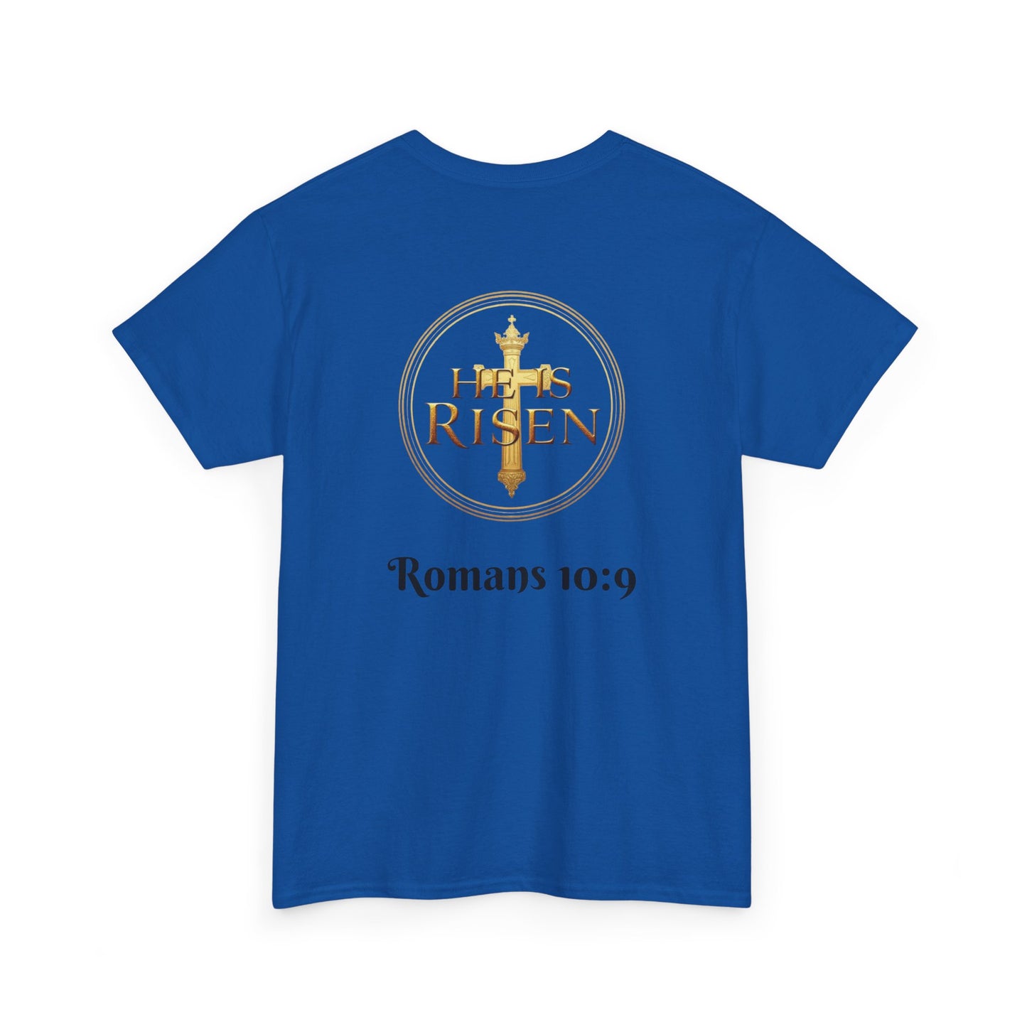 Men’s Romans 10:9 Christian T-Shirt – Jesus Is Lord & He Is Risen (Dark Lettering)