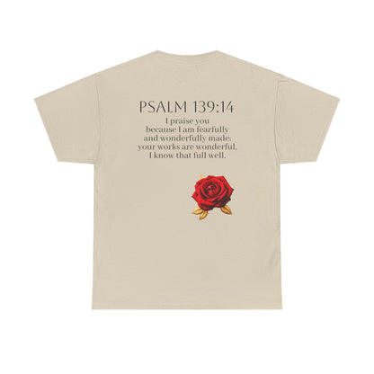Handcrafted by God (Rose) - Woman's Christian T-Shirt (Dark Lettering)
