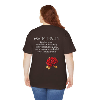 Handcrafted by God (Rose) - Woman's Christian T-Shirt (White Lettering)