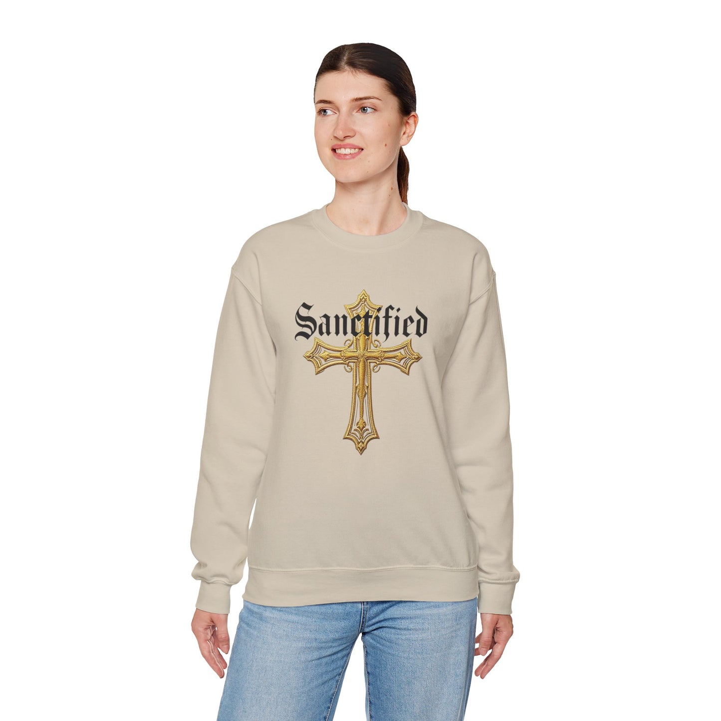 Sanctified Women's Gothic Cross Sweatshirt – Elegant Faith Wear
