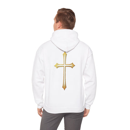 Men’s Gold Cross Hoodie – Bold Christian Faith Hoodie with Front & Back Design