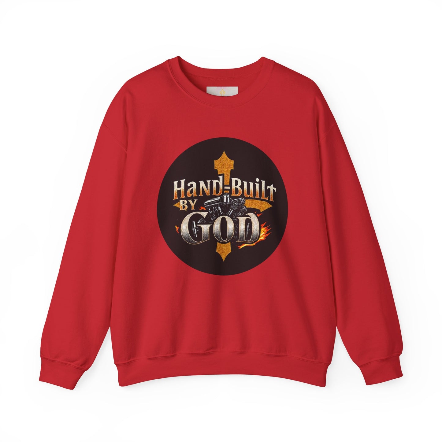 Hand Built by God Men’s Christian Sweatshirt – Cross & Engine Design