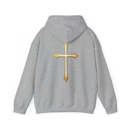 Men’s Gold Cross Hoodie – Bold Christian Faith Hoodie with Front & Back Design