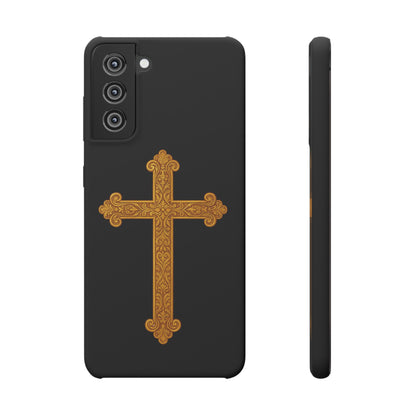 Black Samsung Snap Case – Gold Cross Design