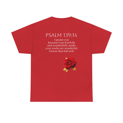 Handcrafted by God (Rose) - Woman's Christian T-Shirt (White Lettering)
