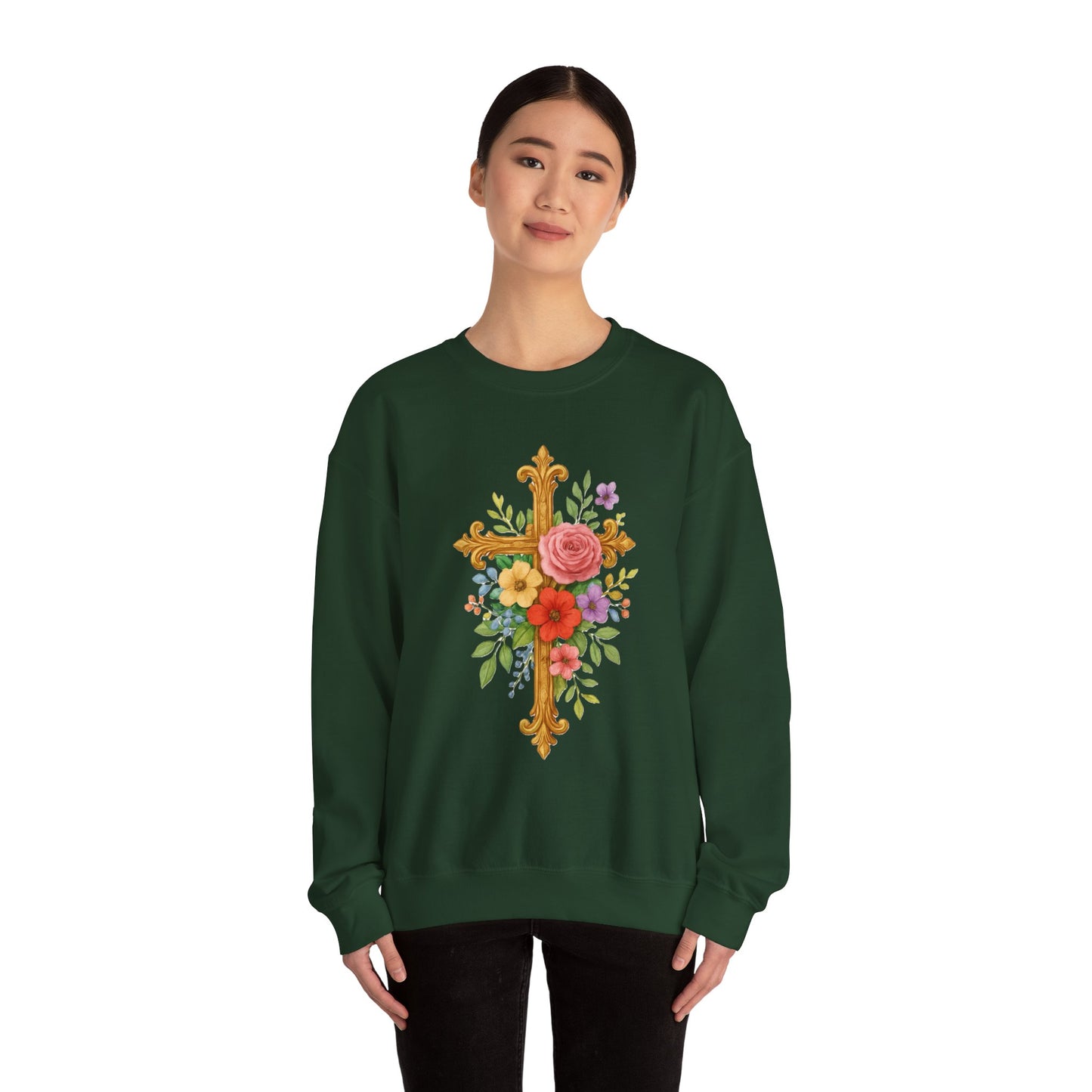 Floral Cross Women’s Sweatshirt – Grace in Full Bloom