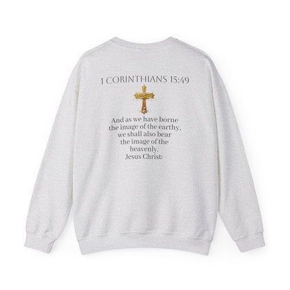 Becoming Women’s Faith Sweatshirt – Dark Lettering (1 Corinthians 15:49)