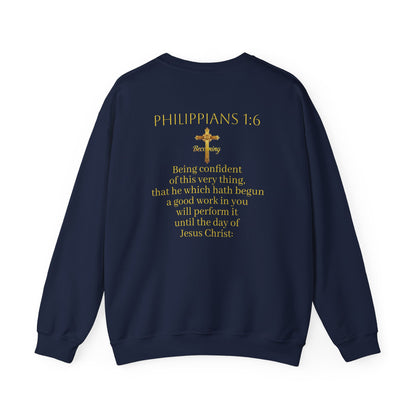 Becoming Men’s Faith Sweatshirt – Light Lettering (Philippians 1:6)