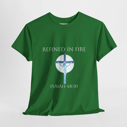 Men's Refined in Fire Christian T-Shirt – Modern Cross Design (White Lettering)