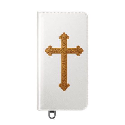 White with Gold Cross & 1 Corinthians 1:18 - Samsung Flip/Wallet Phone Case