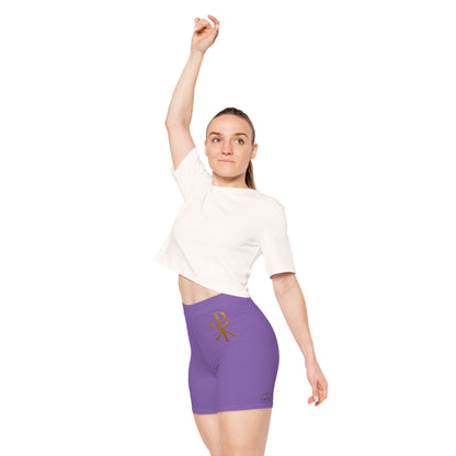 Chi Rho Women’s Biking Christian Shorts in Purple – Strength and Victory in Christ
