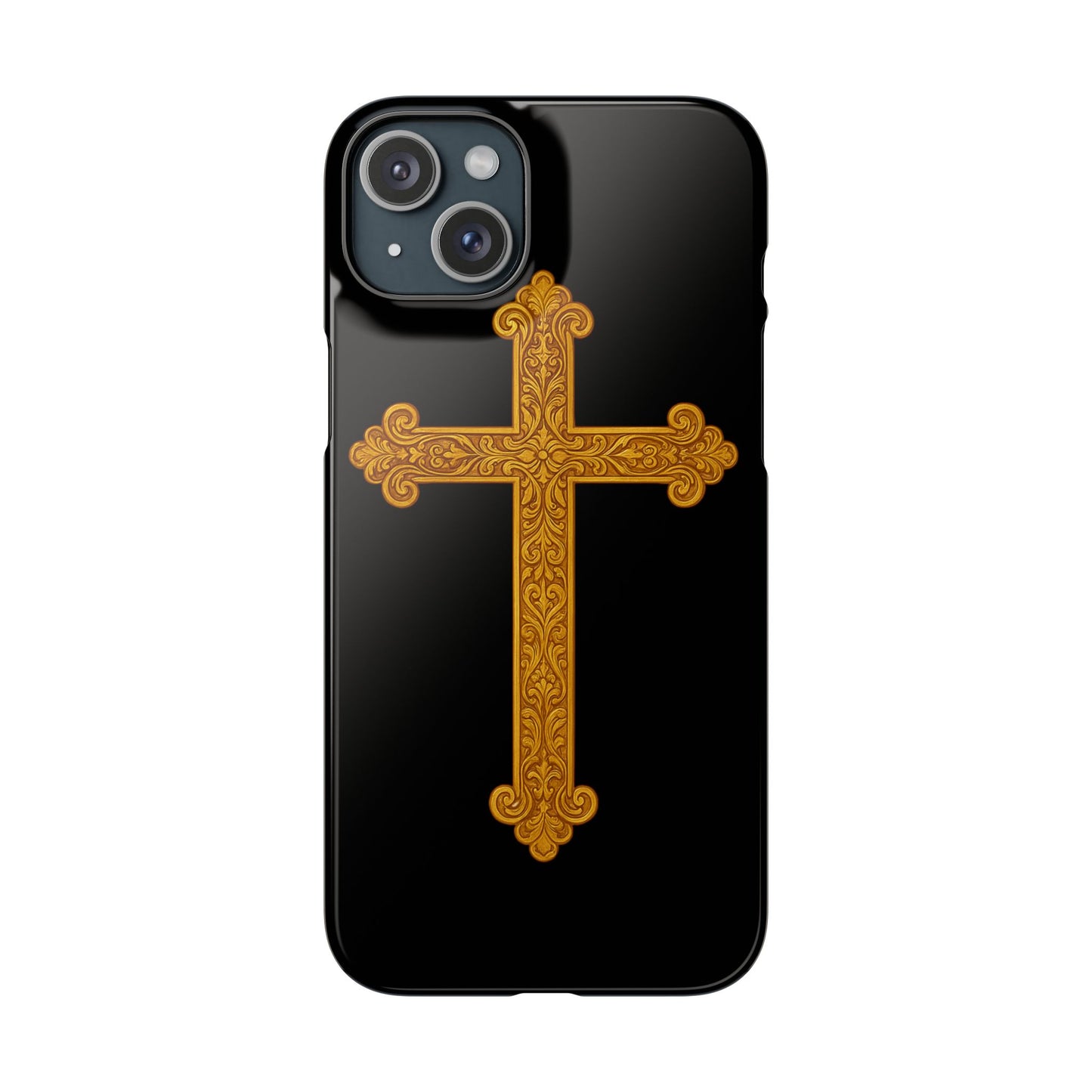 Black iPhone Snap Case – Gold Cross Design