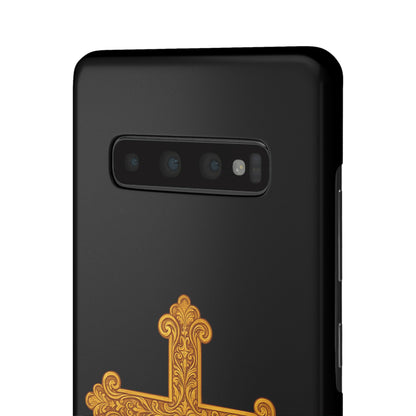 Black Samsung Snap Case – Gold Cross Design