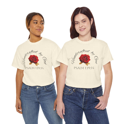 Handcrafted by God (Rose) - Woman's Christian T-Shirt (Dark Lettering)