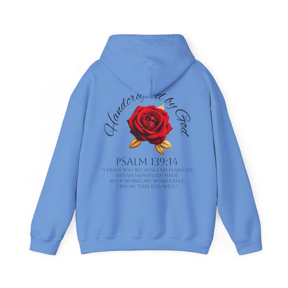 Handcrafted by God Rose Hoodie – Dark Lettering, Psalm 139:14