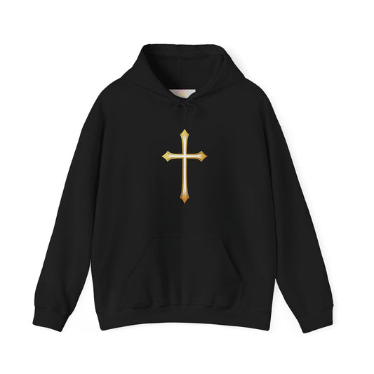 Men’s Gold Cross Hoodie – Bold Christian Faith Hoodie with Front & Back Design