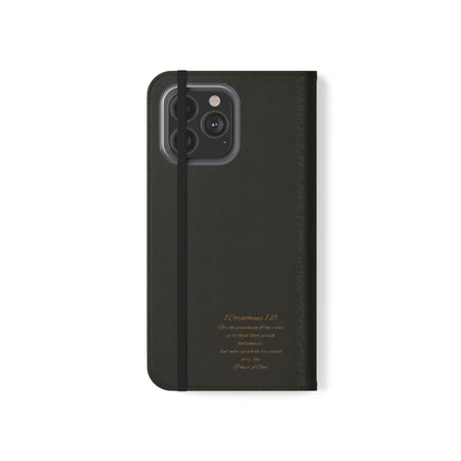 Black with Gold Cross & 1 Corinthians 1:18 - iPhone Flip/Wallet Phone Case