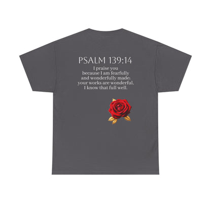 Handcrafted by God (Rose) - Woman's Christian T-Shirt (White Lettering)