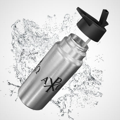 Enduring Faith Stainless Steel Gator Tumbler – Black Chi Rho with Alpha & Omega