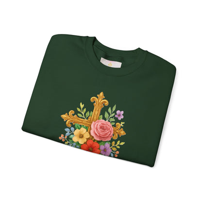 Floral Cross Women’s Sweatshirt – Grace in Full Bloom