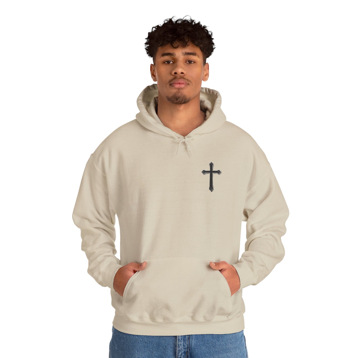 Warrior’s Black Cross Men’s Hoodie – Front & Back Christian Apparel | Ephesians 6:11