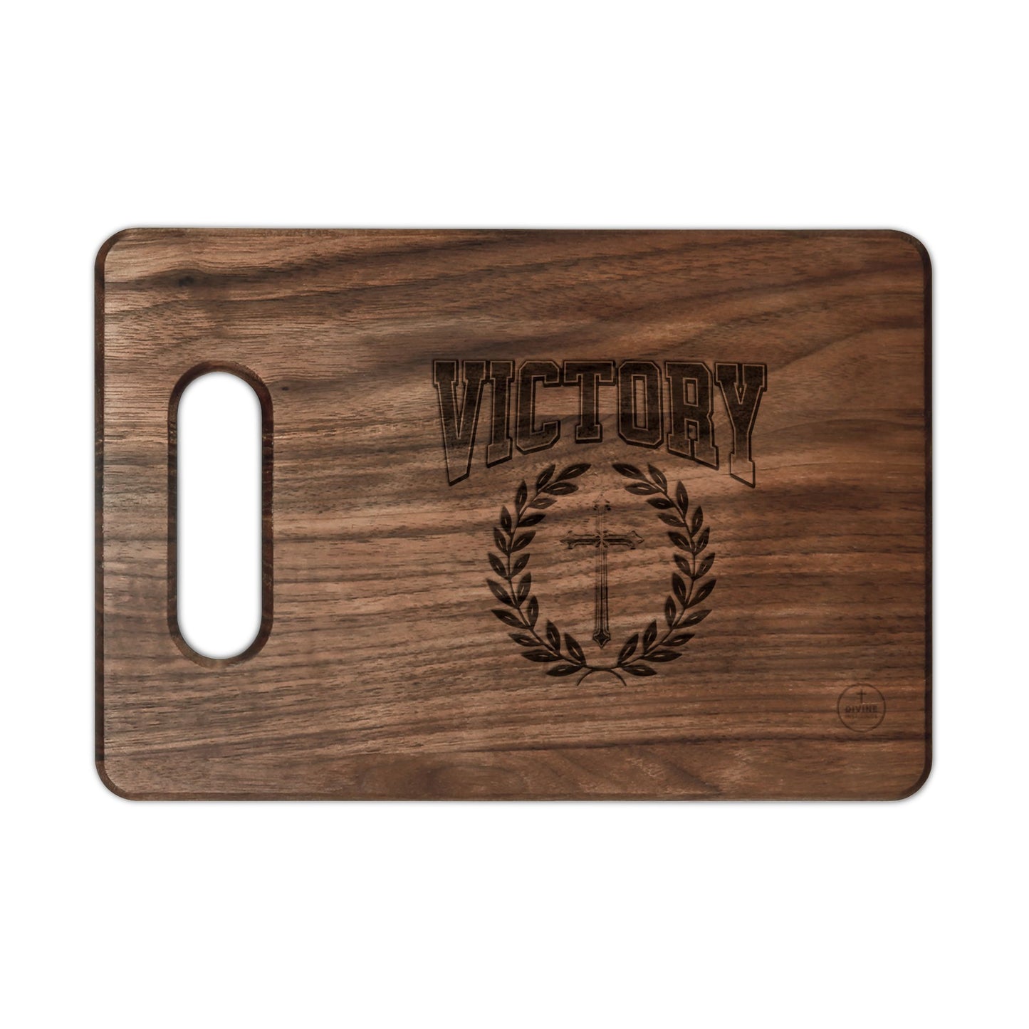 Victory in Christ — Collegiate Laurel Cross Cutting Board