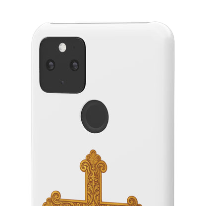 White Google Pixel 5 Snap Case – Gold Cross Design