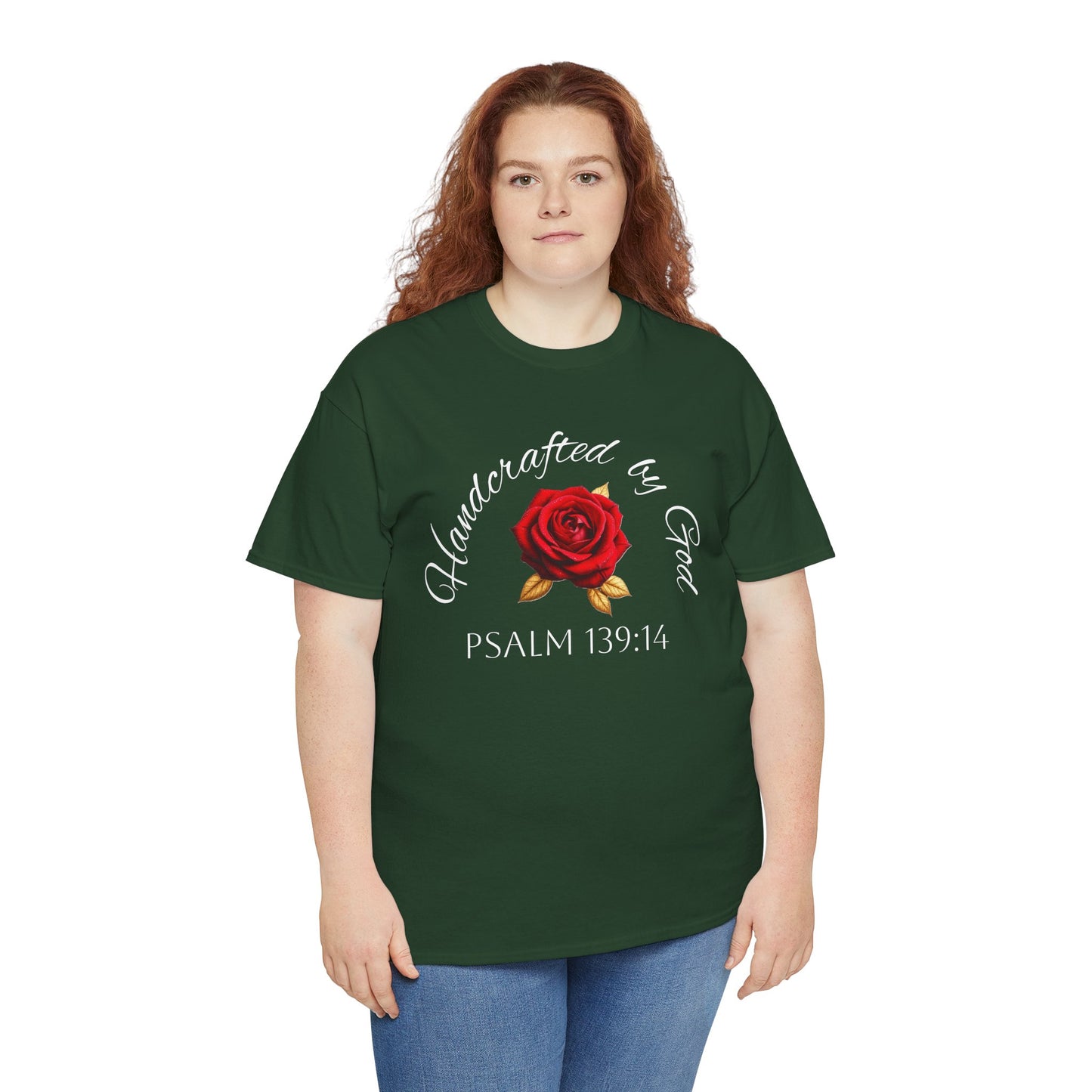 Handcrafted by God (Rose) - Woman's Christian T-Shirt (White Lettering)