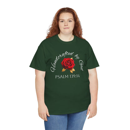 Handcrafted by God (Rose) - Woman's Christian T-Shirt (White Lettering)