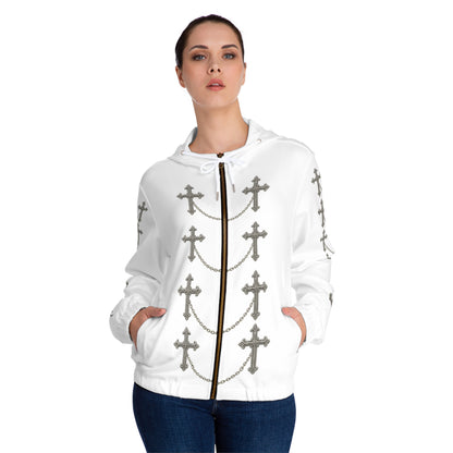 Silver Sanctuary Zip-Up Hoodie in White - Christian Apparel