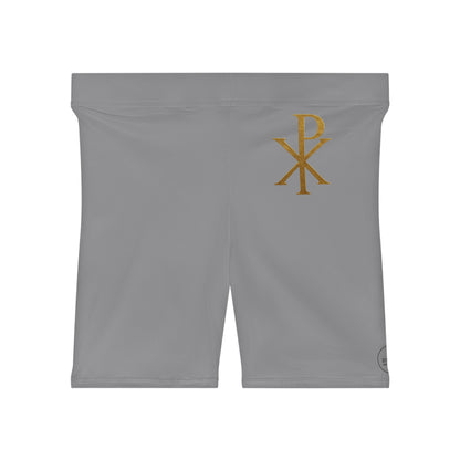 Chi Rho Women’s Biking Christian Shorts in Grey – Strength and Victory in Christ
