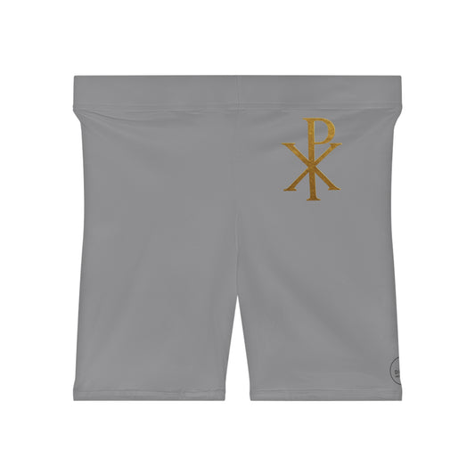 Chi Rho Women’s Biking Christian Shorts in Grey – Strength and Victory in Christ
