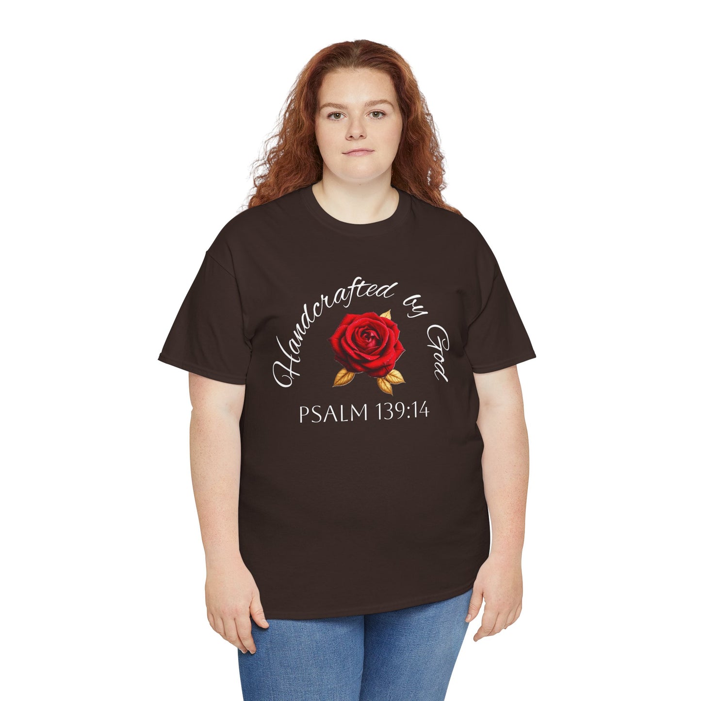 Handcrafted by God (Rose) - Woman's Christian T-Shirt (White Lettering)