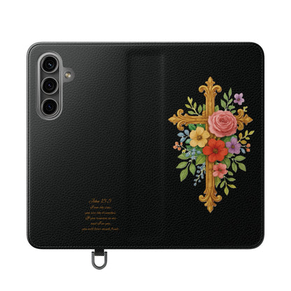 Floral Cross Wallet (black) Case for Samsung– Faith in Bloom