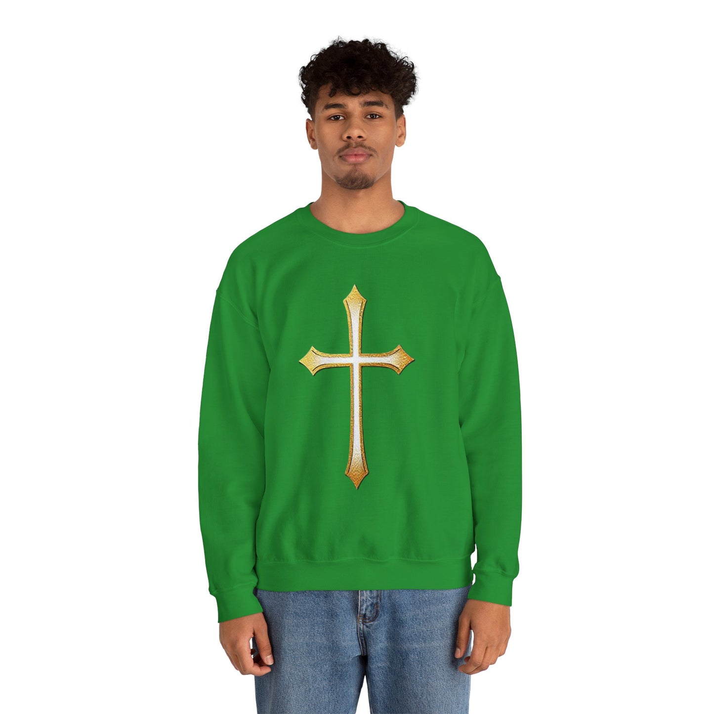 Men’s Gold Cross Sweatshirt – Bold Christian Faith Apparel