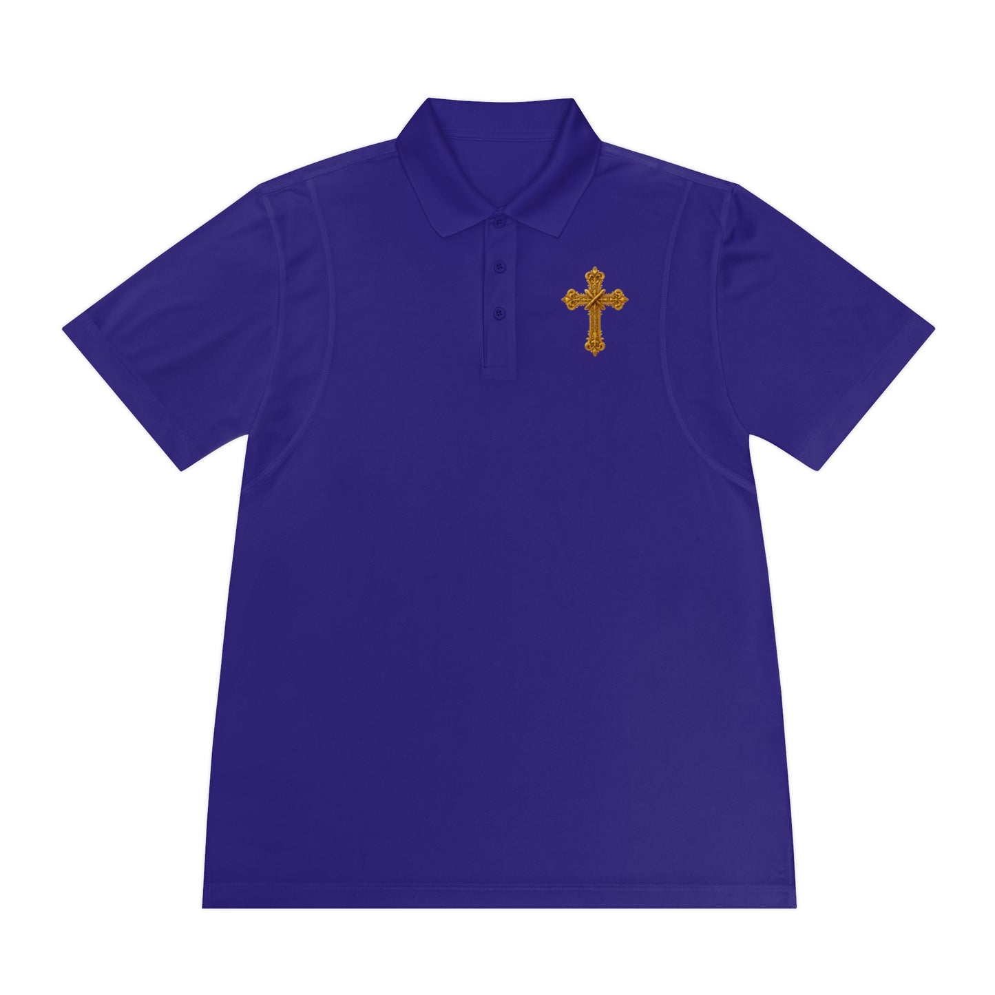 Men’s Ornate Gold Cross Polo Shirt – Elegant Christian Style