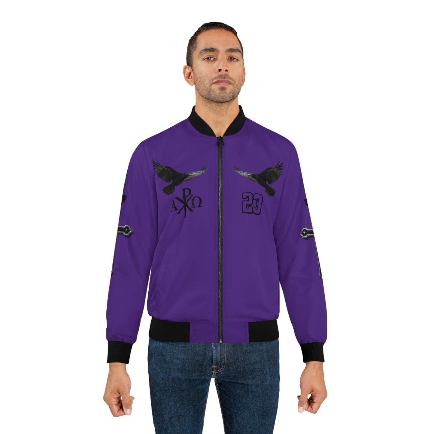Faithful Guardians – Cross & Crows Men’s Bomber Jacket in Purple