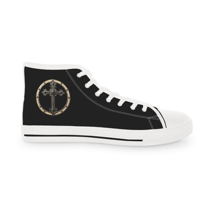 Iron Faith – Men’s High-Top Canvas Sneakers in Black with Cross & Riveted Iron Emblem