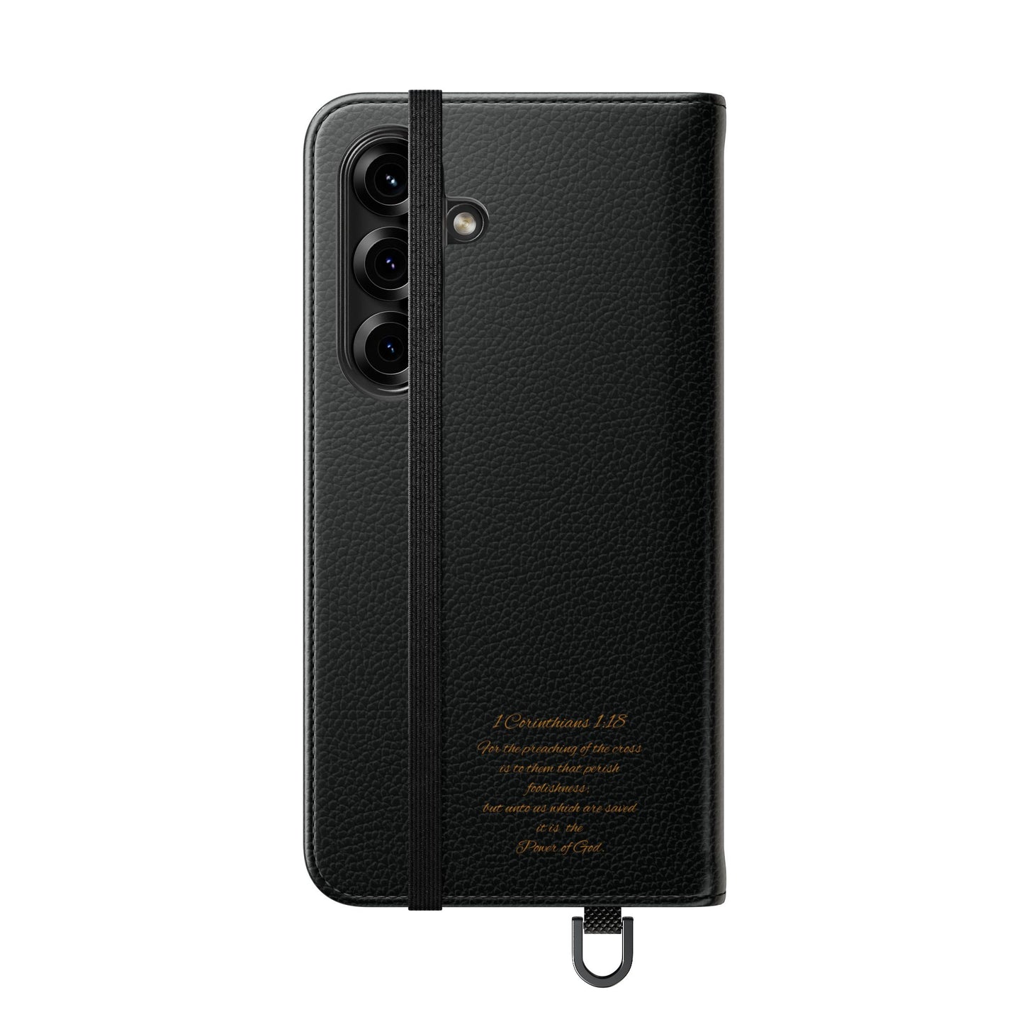 Black with Gold Cross & 1 Corinthians 1:18 - Samsung Flip/Wallet Phone Case