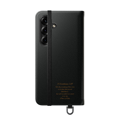 Black with Gold Cross & 1 Corinthians 1:18 - Samsung Flip/Wallet Phone Case