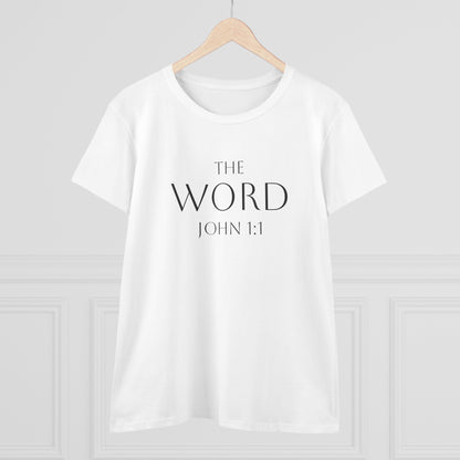 “The Word Eternal” – Women’s Christian Tee with Bold Dark Lettering (John 1:1)