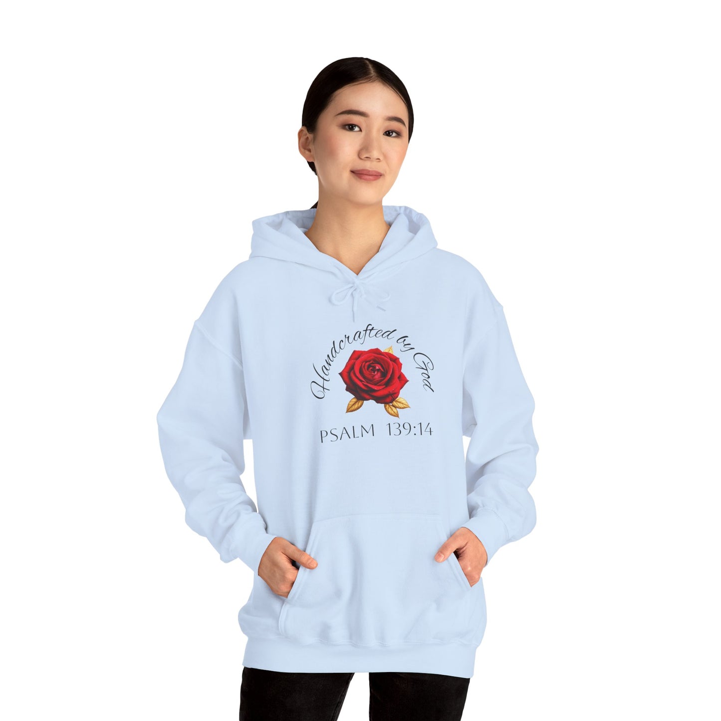 Handcrafted by God Rose Women's Hoodie – Christian Apparel (Dark Lettering)