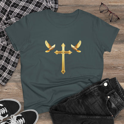 Flight of Grace – Gold Cross & Doves Tee