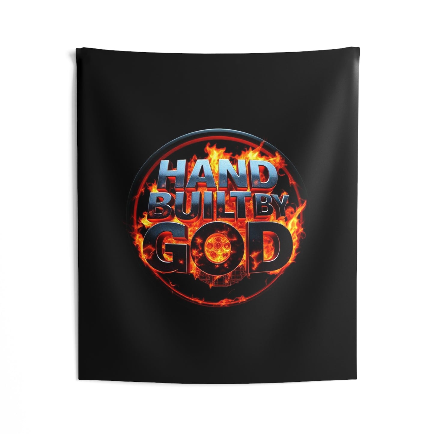 Hand Built By God – Fiery Black Indoor Wall Tapestry
