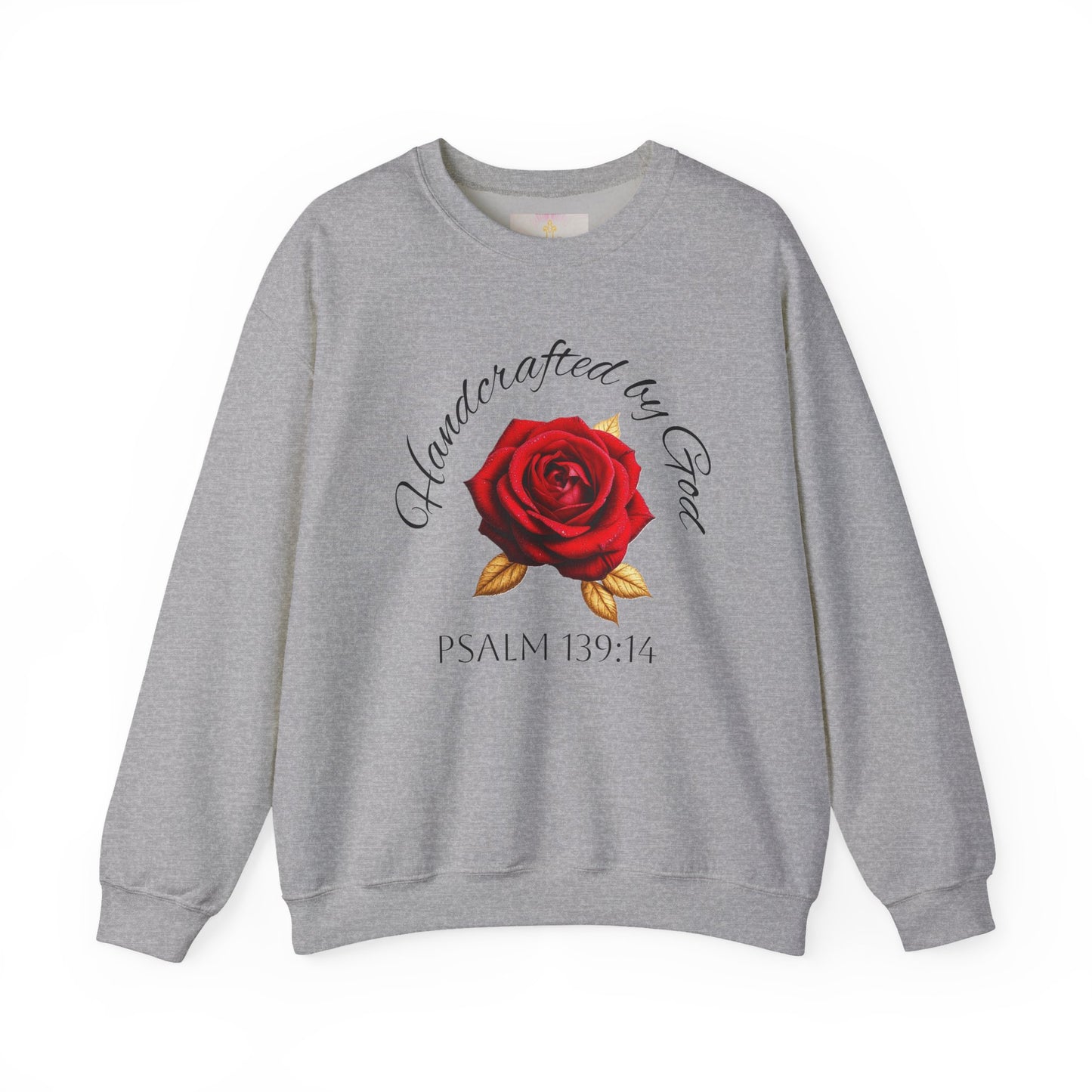 Handcrafted by God Rose Sweatshirt – Dark Lettering, Psalm 139:14