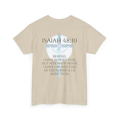 Refined in Fire Christian T-Shirt – Modern Cross Design (Dark Lettering)