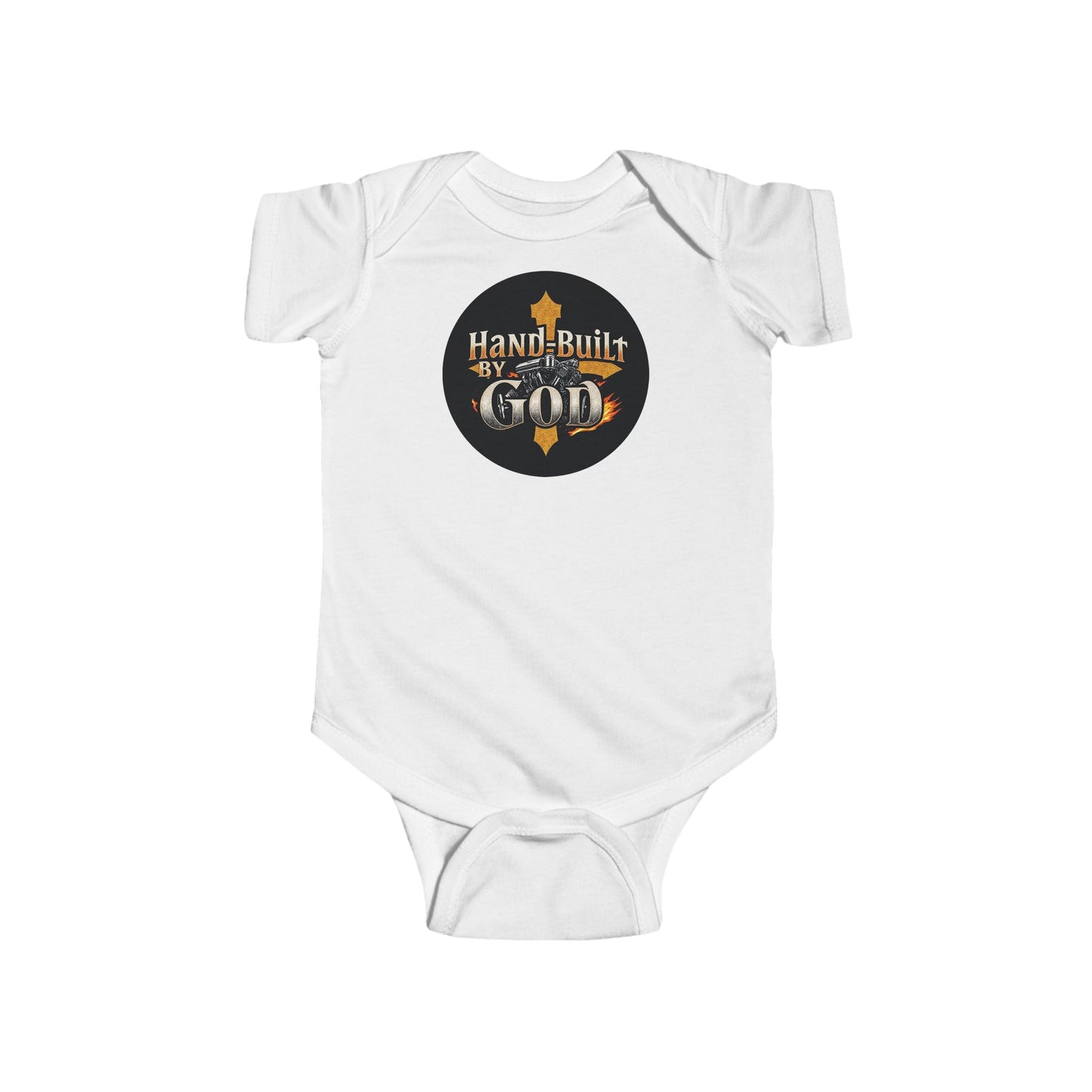 Short Sleeve “Hand Built By God” Baby Boys Onesie – Christian Infant Outfit