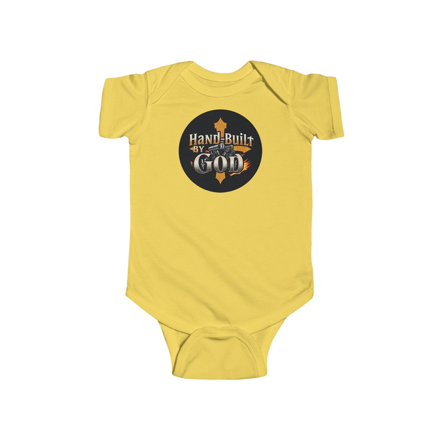 Short Sleeve “Hand Built By God” Baby Boys Onesie – Christian Infant Outfit